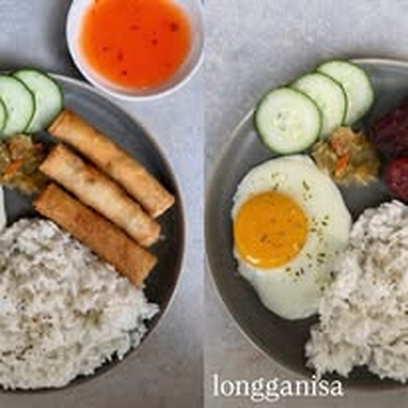 Rice meals with longganisa and sides